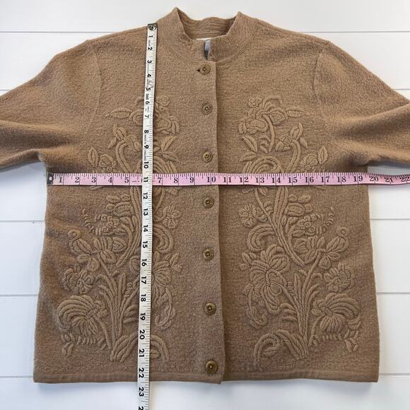 Talbots Vintage Wool Button Up Floral Beige Sweater Cardigan Women's size Small - Picture 4 of 6